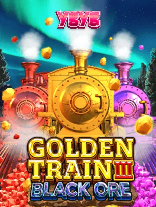 Cena de mineração do slot Golden Train III: Black Ore com trilhos e vagões de ouro