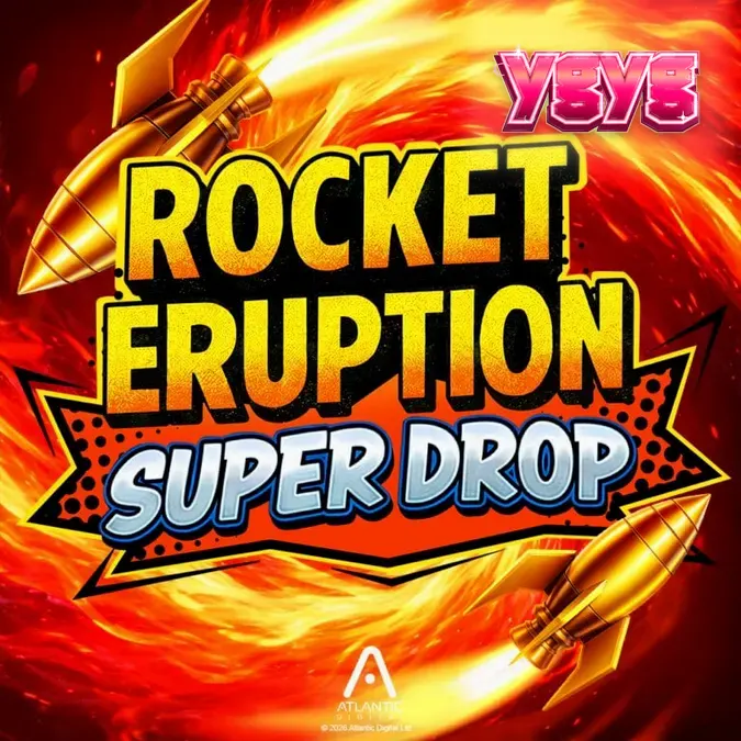 Interface de jogo do slot Rocket Eruption Super Drop com elementos vulcânicos